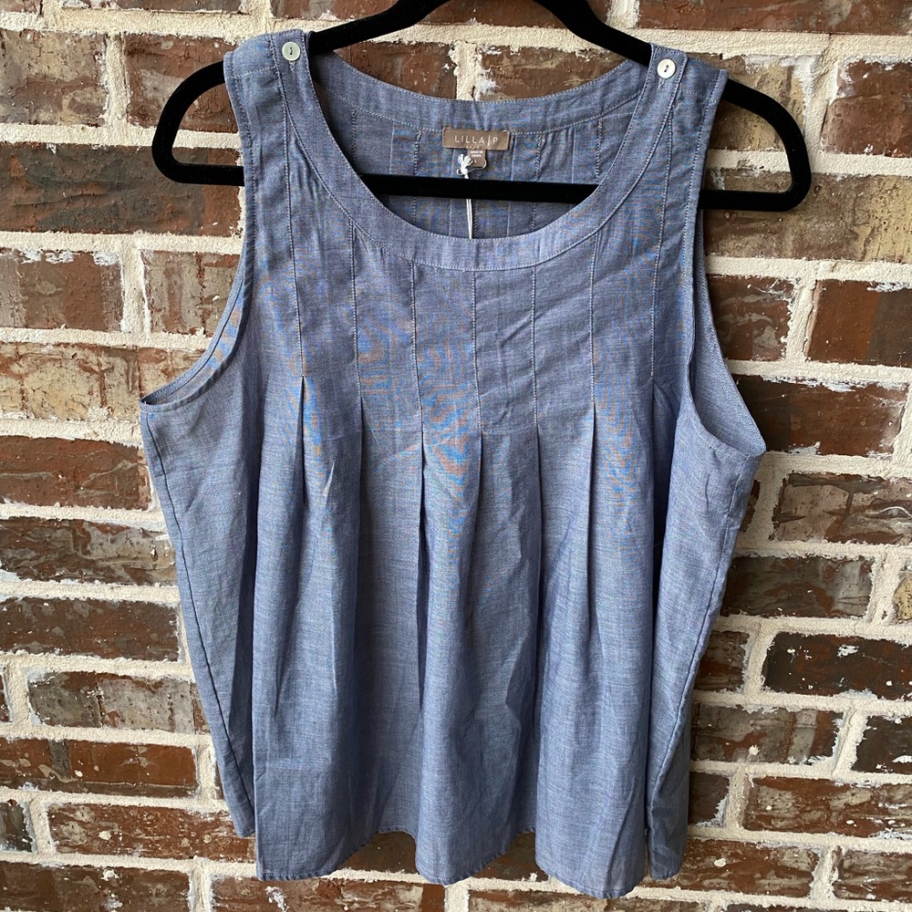 Lilla P Steel Blue Knife Pleated Sleeveless Top Size Large NWT